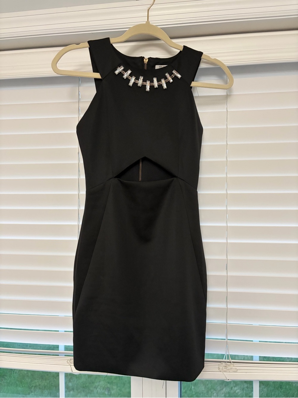 Tobi Black Jewel-Neck Cutout Mini Dress